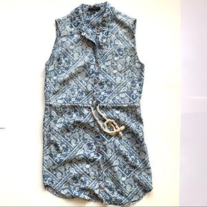 Chambray Button-Up Sleeveless Dress